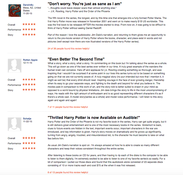 THE ORDER OF THE PHOENIX audiobook reviews